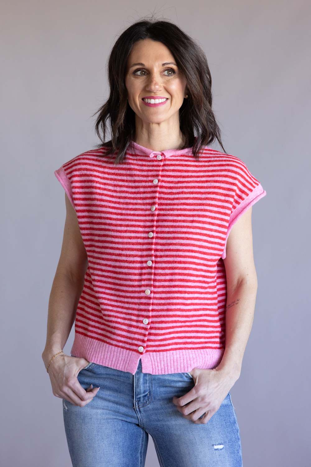 Things Between Piper Vest for Women in Pink Stripe | TBW14508-PNK - Image 4