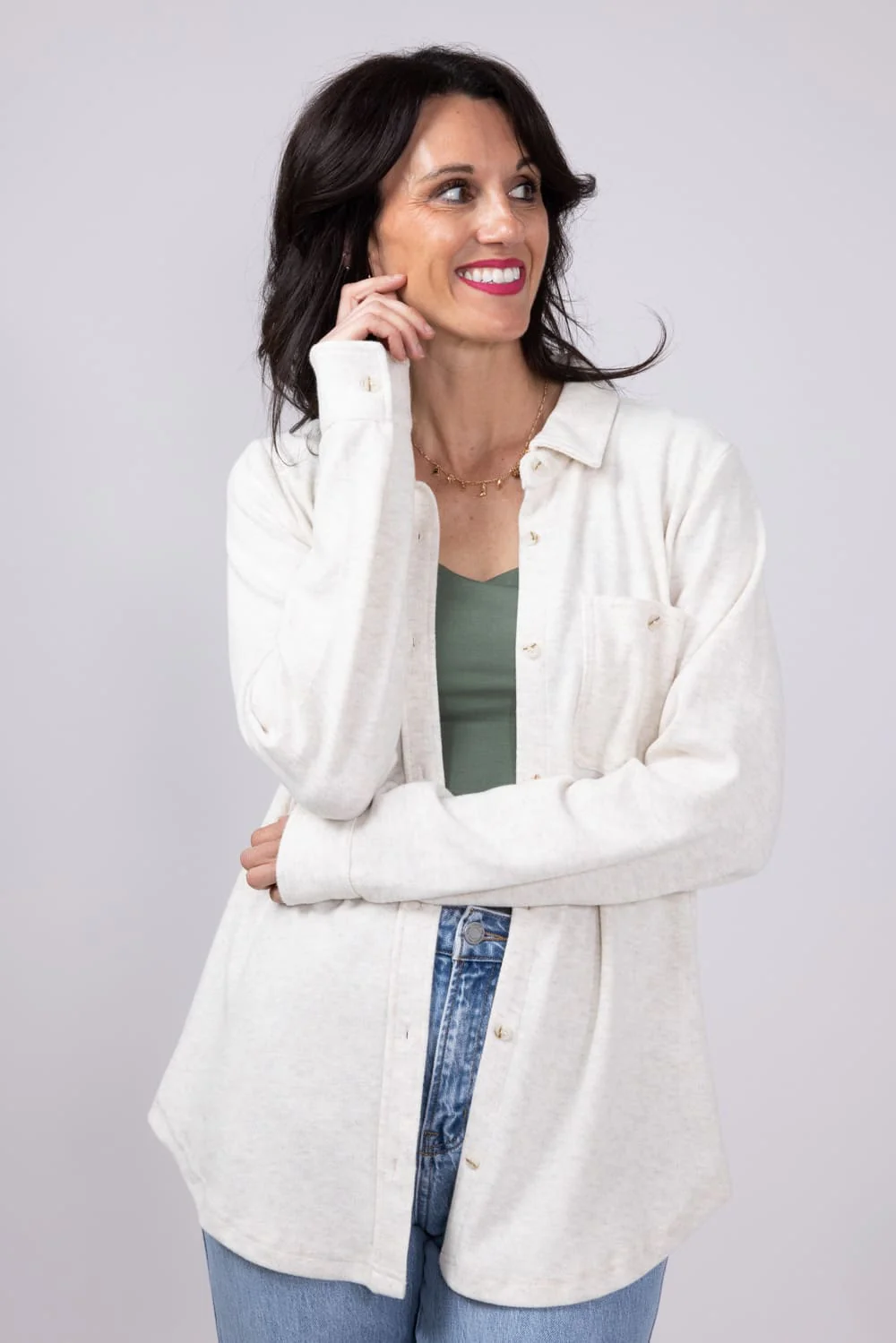 Thread & Supply Lewis Soft Luxe Button Up Shirt for Women in Oatmeal | T1084PVXTS-OATMEAL - Image 3