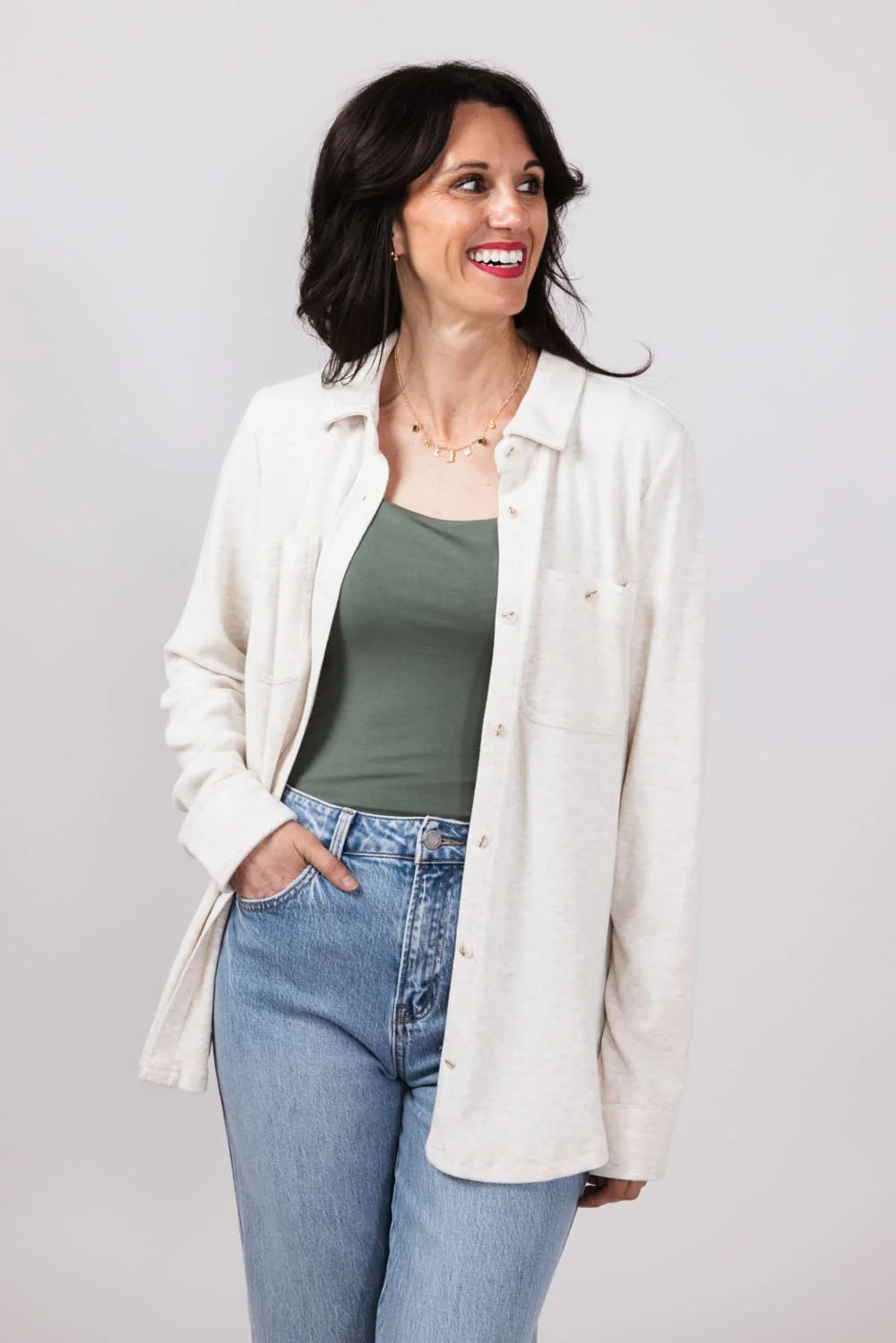 Thread & Supply Lewis Soft Luxe Button Up Shirt for Women in Oatmeal | T1084PVXTS-OATMEAL - Image 4