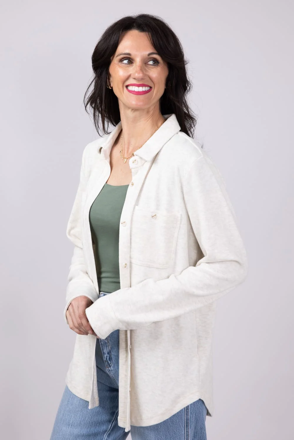 Thread & Supply Lewis Soft Luxe Button Up Shirt for Women in Oatmeal | T1084PVXTS-OATMEAL - Image 5