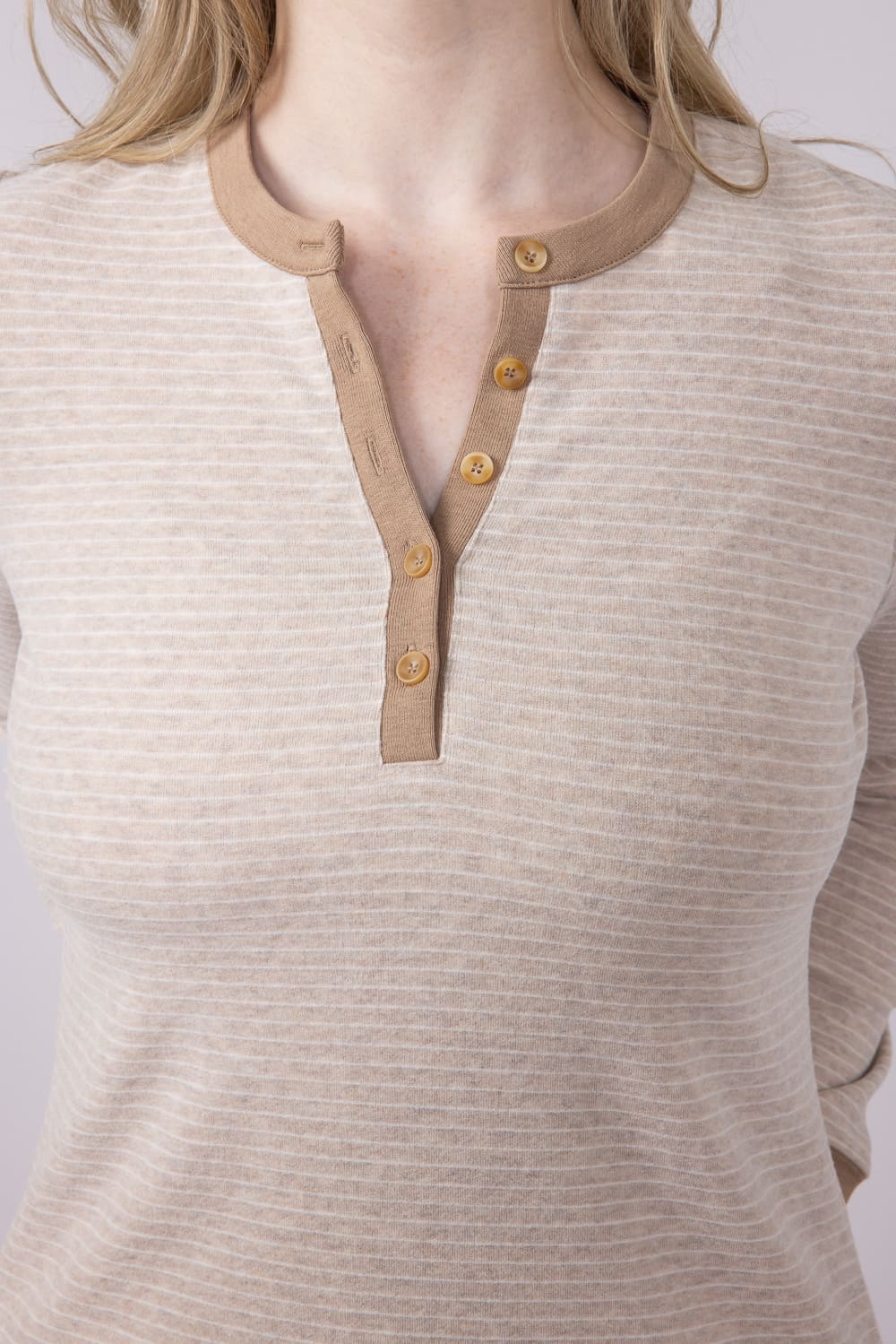 Thread & Supply Aeris Stripe Shirt for Women in Tan White | T4452PVTS-TANWHITE - Image 3