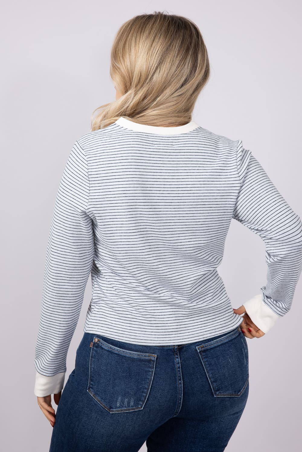 Thread & Supply Aeris Stripe Shirt for Women in White Navy | T4452PVTS-WHITENAVY - Image 2