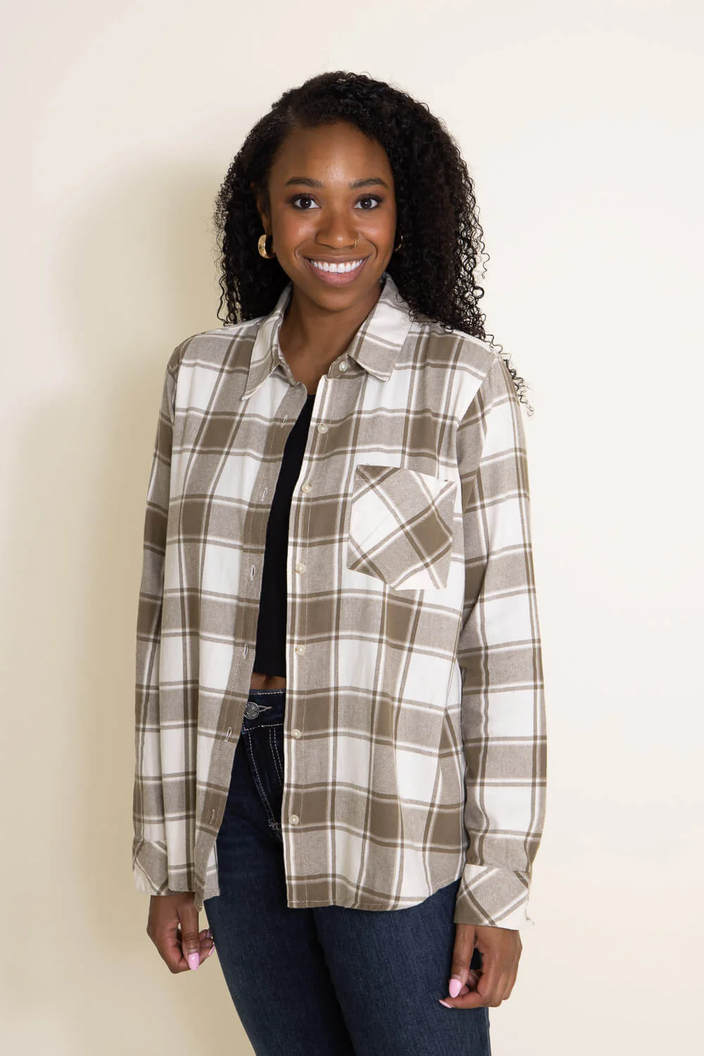 Thread & Supply Flannel Plaid Shirt for Women in White and Sage Green | T2543CFGK-CAPEGRN - Image 4