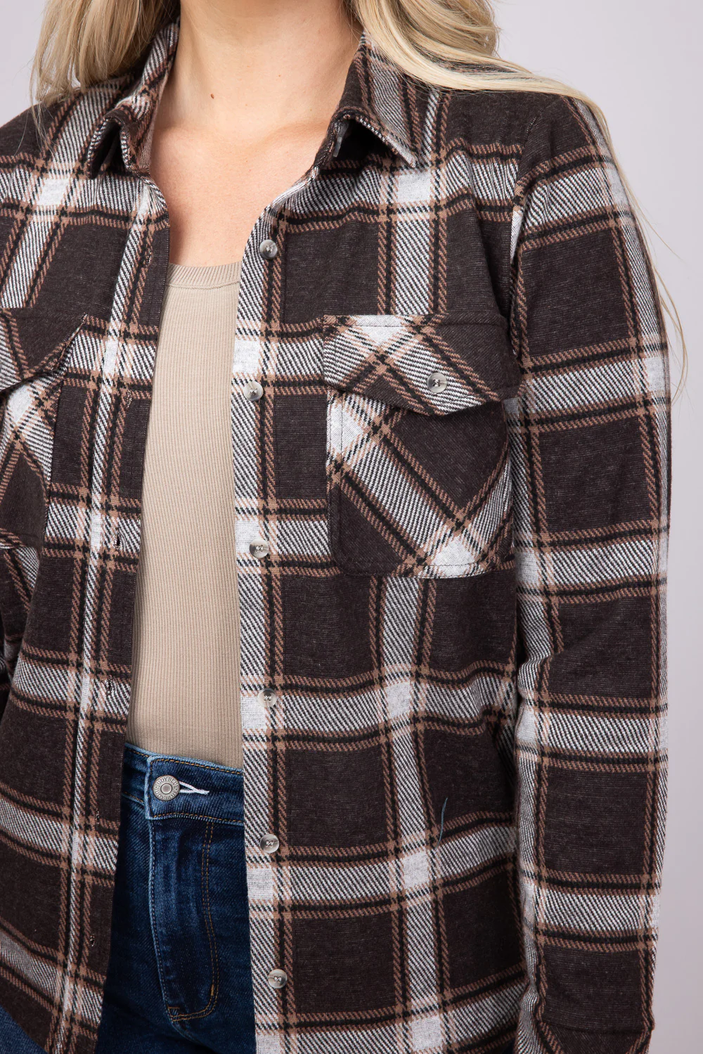 Thread & Supply Cassian Soft Luxe Button Up Shirt in Coffee Ivory Plaid | T4444PVTS-COFFEEIVORYPLAID - Image 3