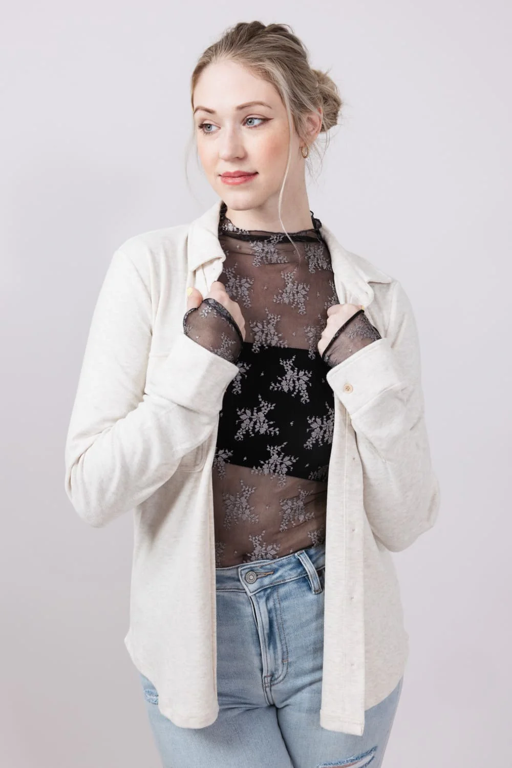 Thread & Supply Cassian Soft Luxe Button Up Shirt in Heather Oatmeal | T4444PVTS-HEATHEROATMEAL - Image 2