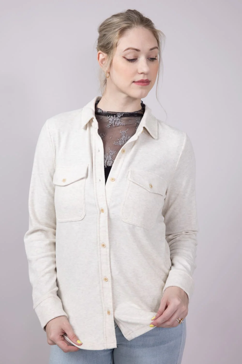 Thread & Supply Cassian Soft Luxe Button Up Shirt in Heather Oatmeal | T4444PVTS-HEATHEROATMEAL - Image 4