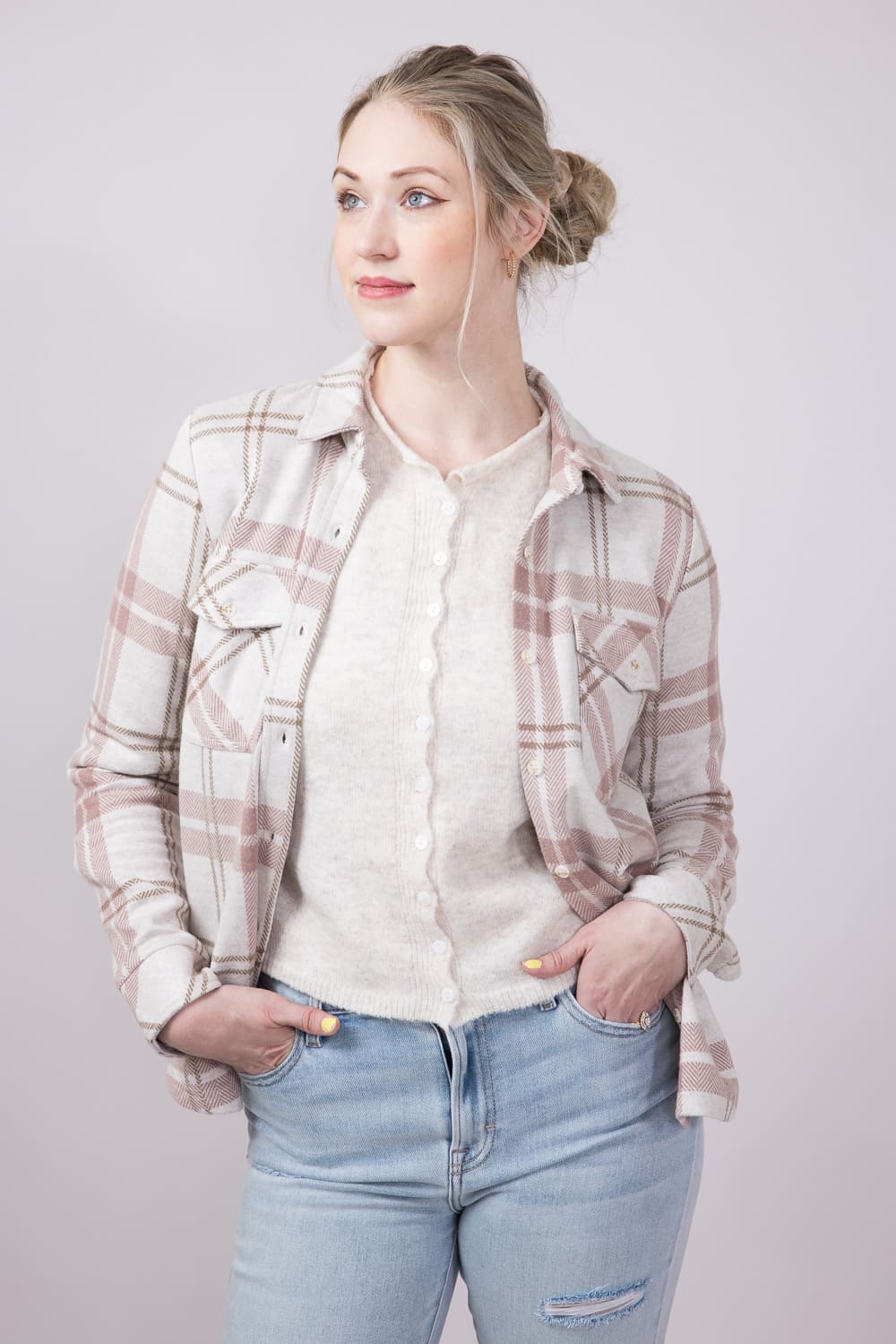 Thread & Supply Cassian Soft Luxe Button Up Shirt in Mauve Tan Plaid | T4444PVTS-MAUVETANPLAID - Image 4
