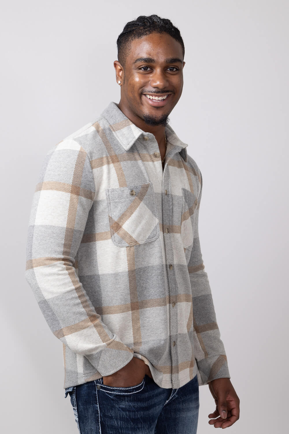 Thread & Supply Clark Shirt for Men in Grey Brown Plaid | T3184PVXTM-GREYBROWNPLAID - Image 3