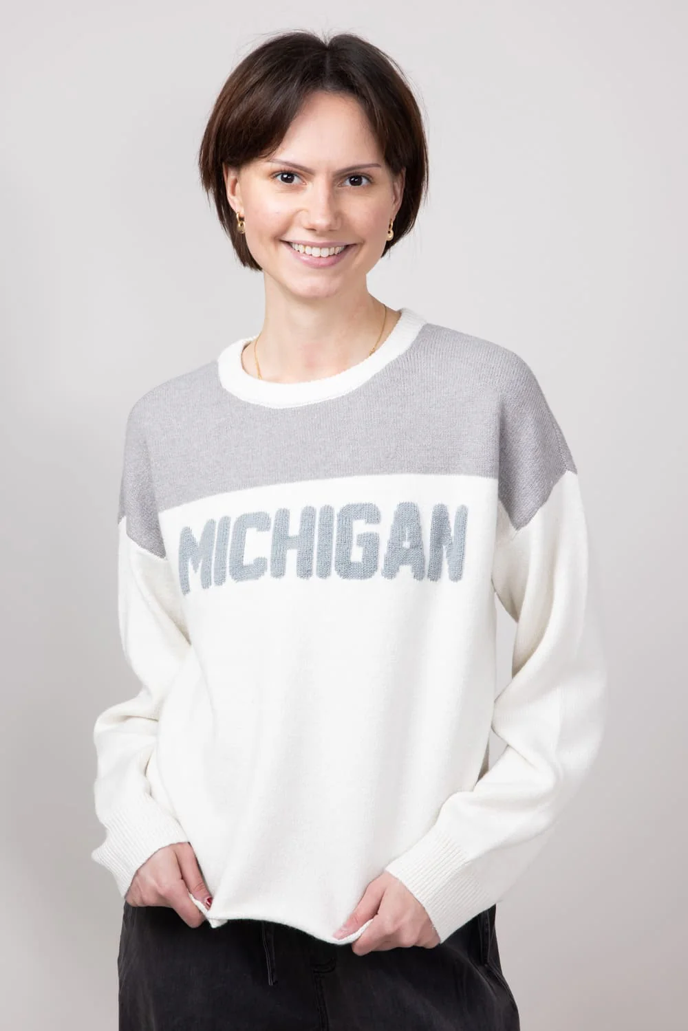 Thread & Supply Color Block Michigan Sweater for Women in Grey | T2442SWTS-GREY - Image 3