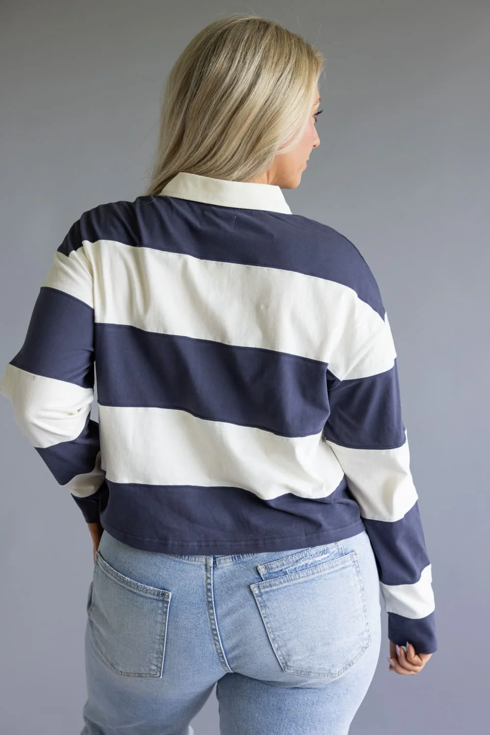 Thread & Supply Delta Stripe Shirt for Women in Navy Ivory | D3868COJTS-NAVYIVORY - Image 2
