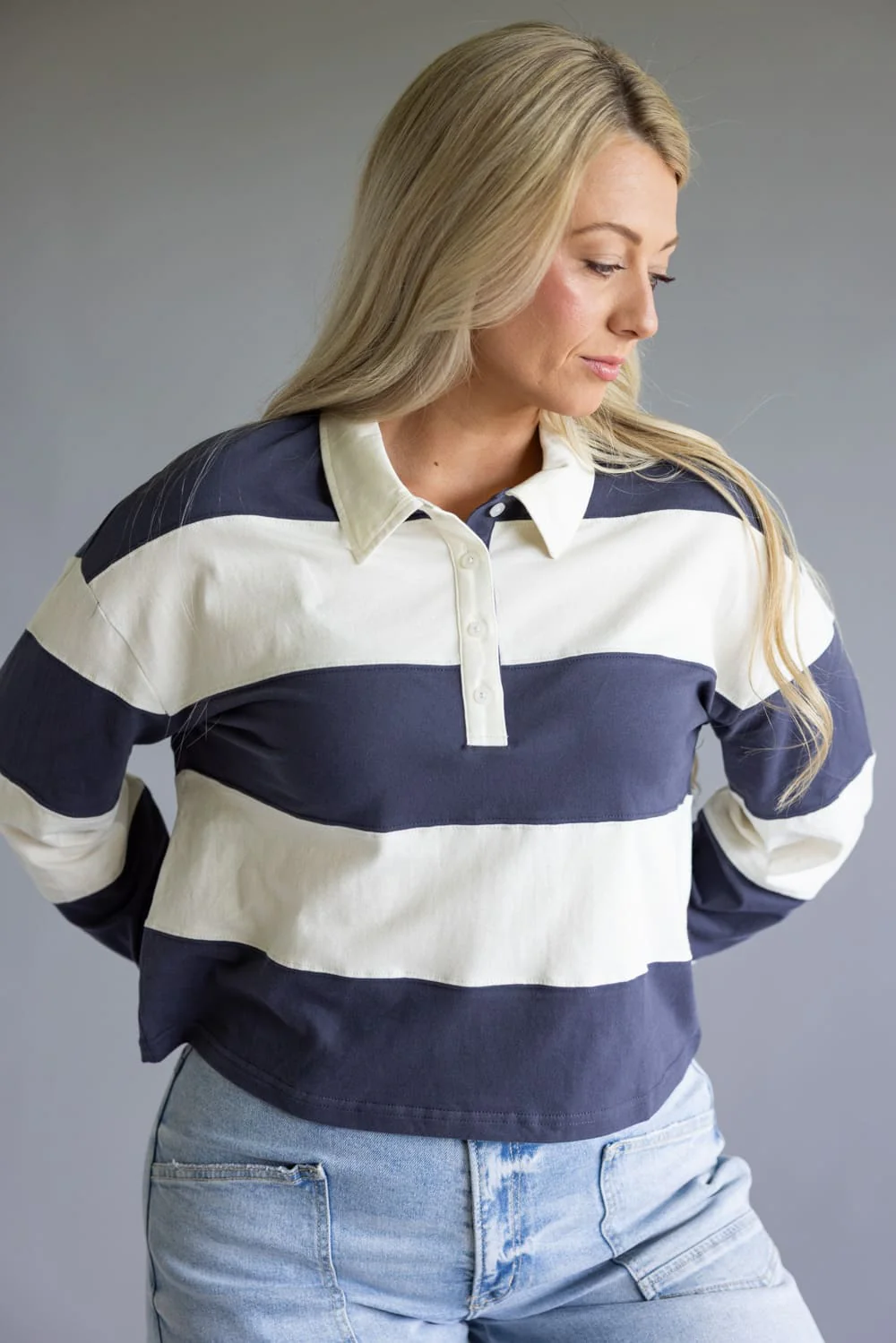 Thread & Supply Delta Stripe Shirt for Women in Navy Ivory | D3868COJTS-NAVYIVORY - Image 4