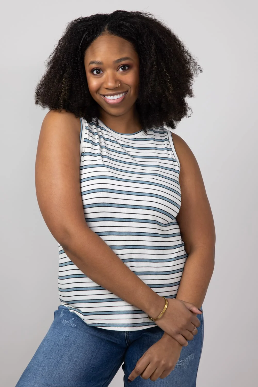 Thread & Supply Euclid Striped Tank Top for Women in White/Sky Blue | T1562RSTS-WHITESKYBLUE - Image 3