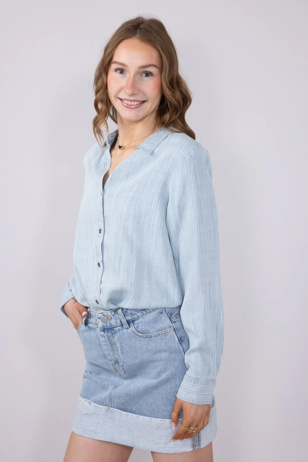 Thread & Supply Grace Top for Women in Blue | T3235LZTTS-MIAHERRINGBONE - Image 4