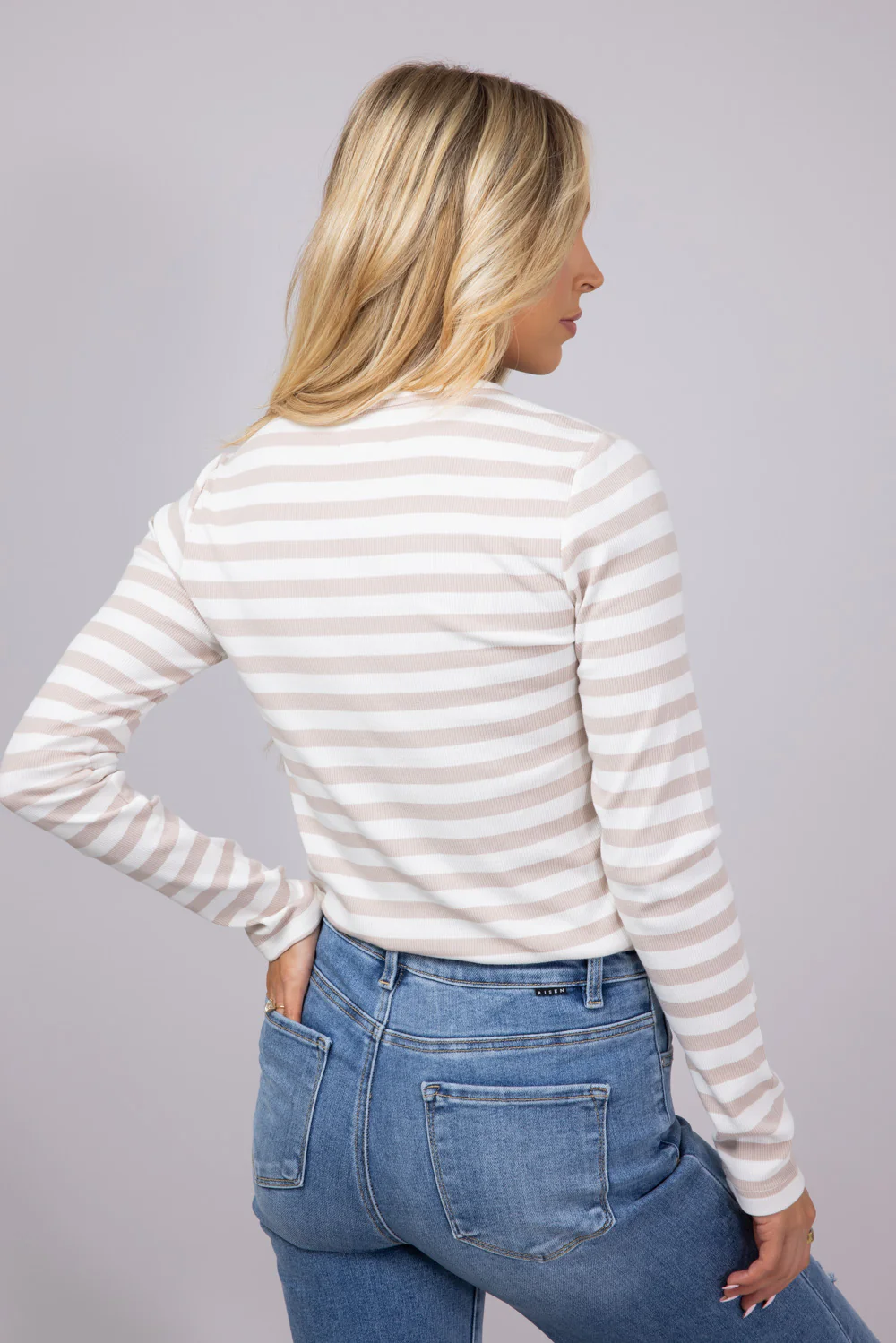Thread & Supply Jess Striped Long Sleeve Shirt for Women in White/Tan | T2960BRTS-WHITETANST1145 - Image 2