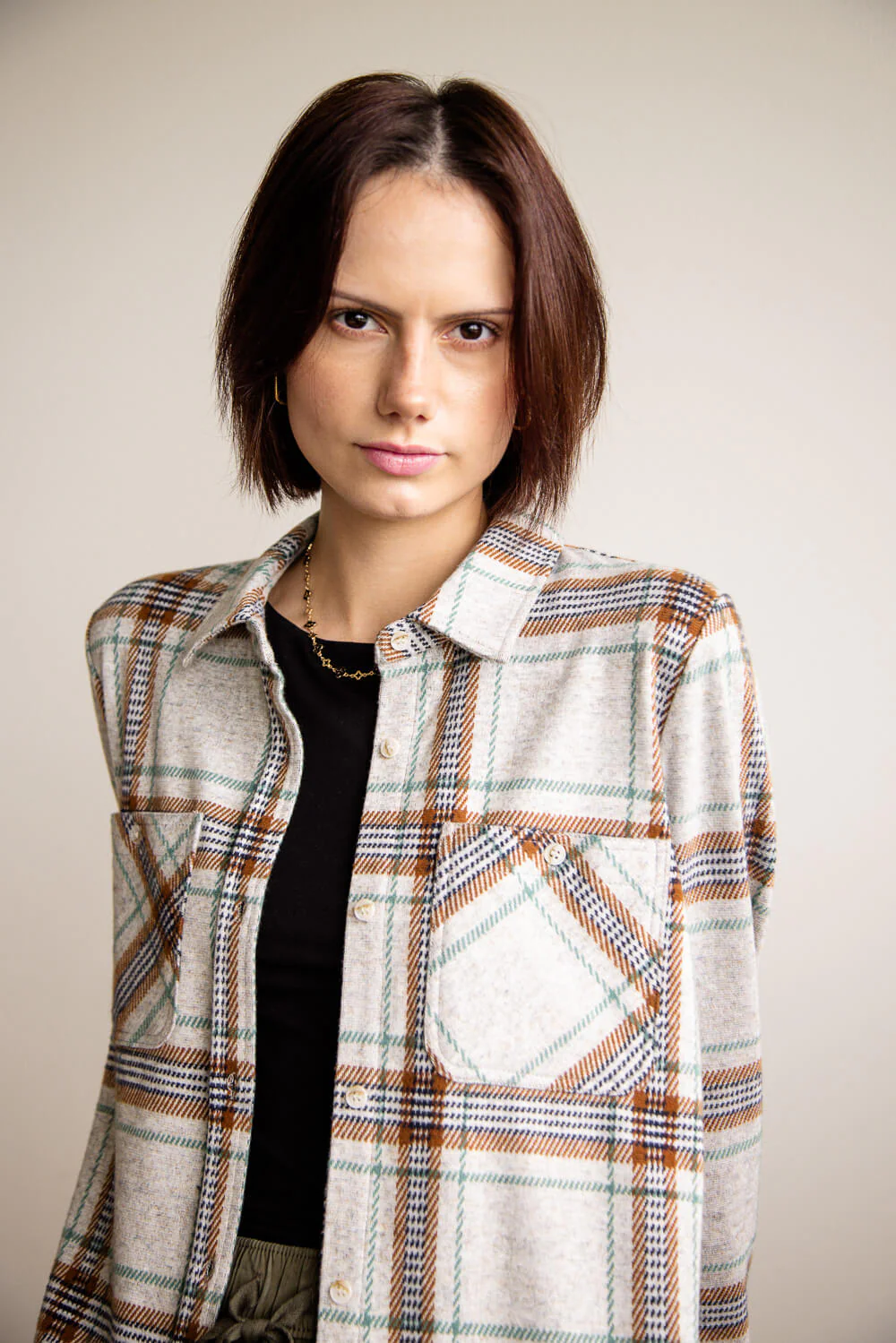Thread & Supply Lewis Soft Luxe Button Up Shirt for Women in Grey/Green/Brown Plaid | T1084PVXGK-GREYGREENBROWNPLAID - Image 2