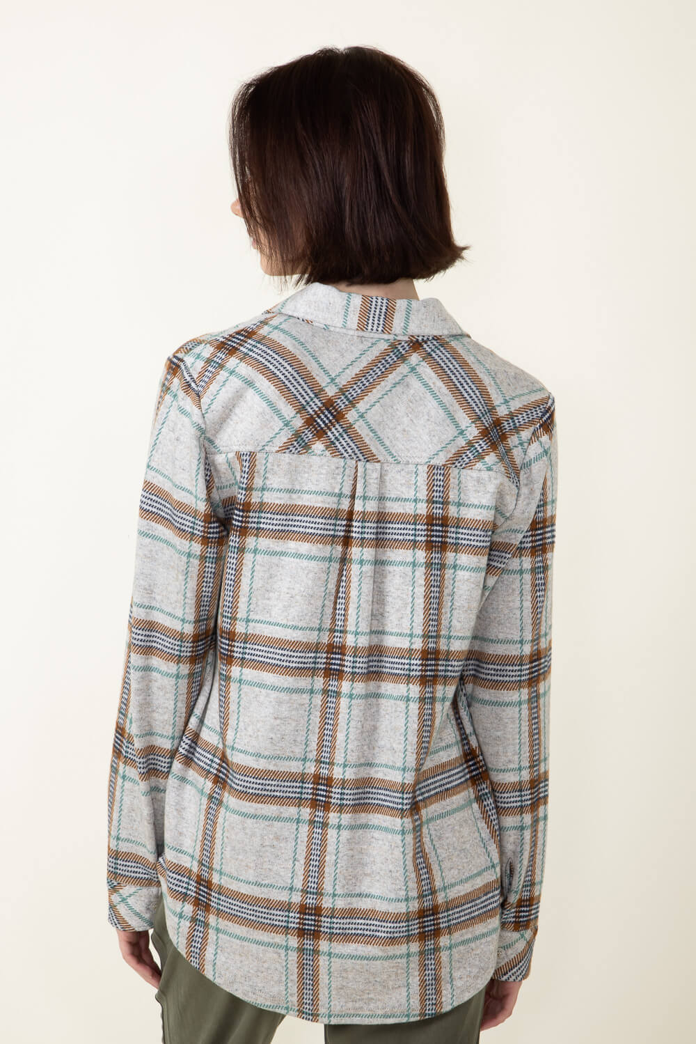 Thread & Supply Lewis Soft Luxe Button Up Shirt for Women in Grey/Green/Brown Plaid | T1084PVXGK-GREYGREENBROWNPLAID - Image 3