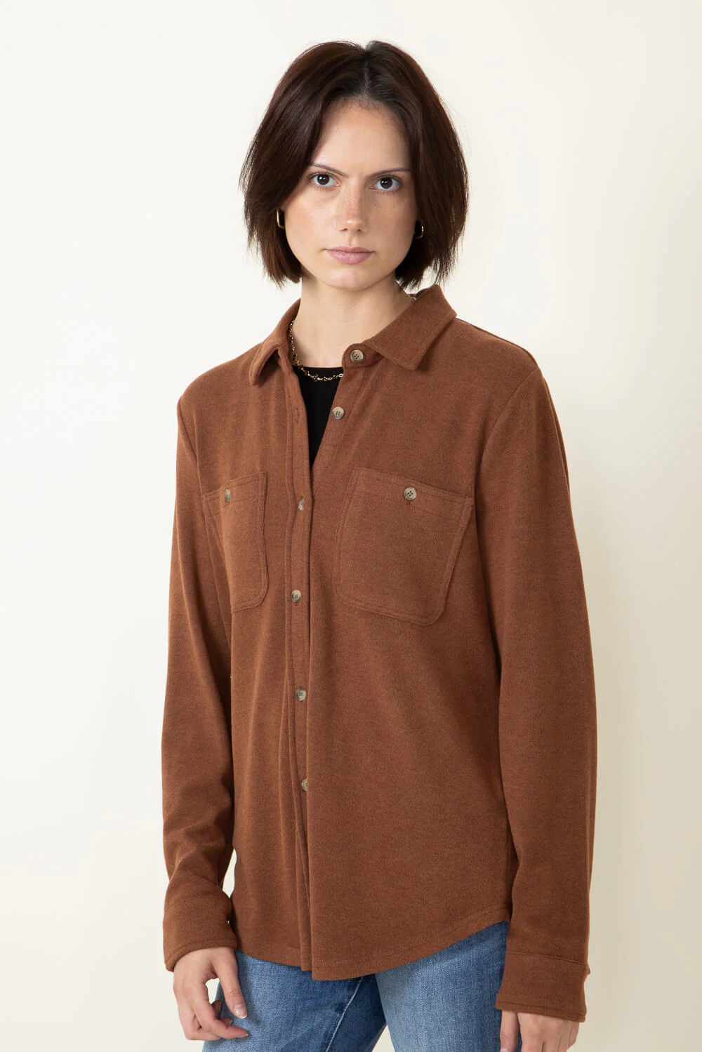 Thread & Supply Lewis Soft Luxe Button Up Shirt for Women in Heather Cognac | T1084PVXGK-HEATHERCOGNAC - Image 4