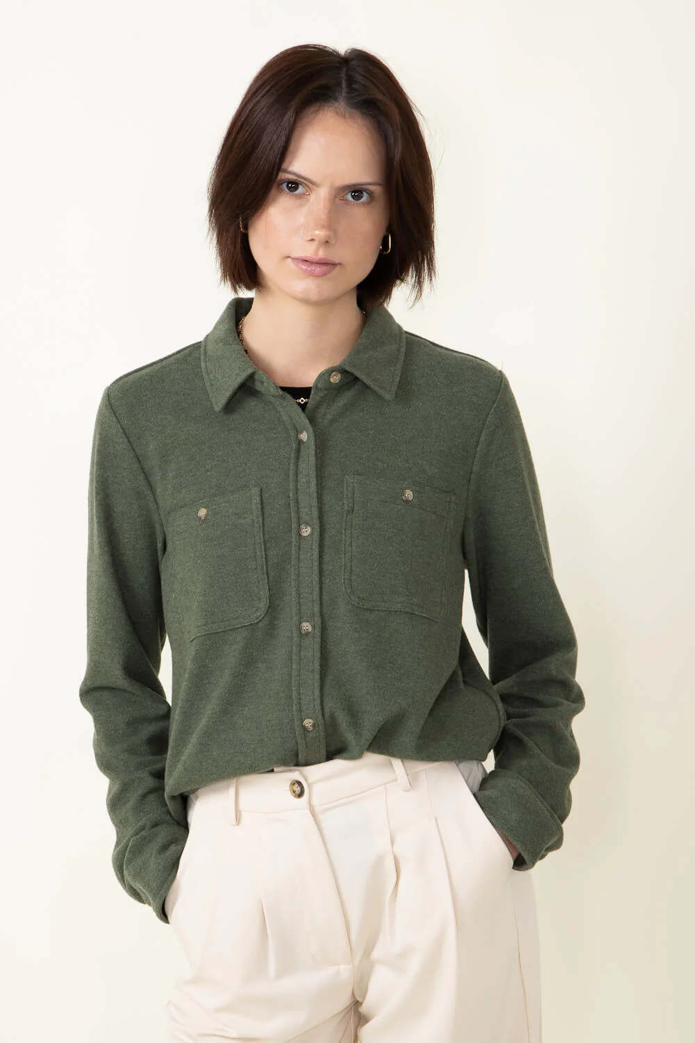 Thread & Supply Lewis Soft Luxe Button Up Shirt for Women in Fern | T1084PVXGK-FERN - Image 2