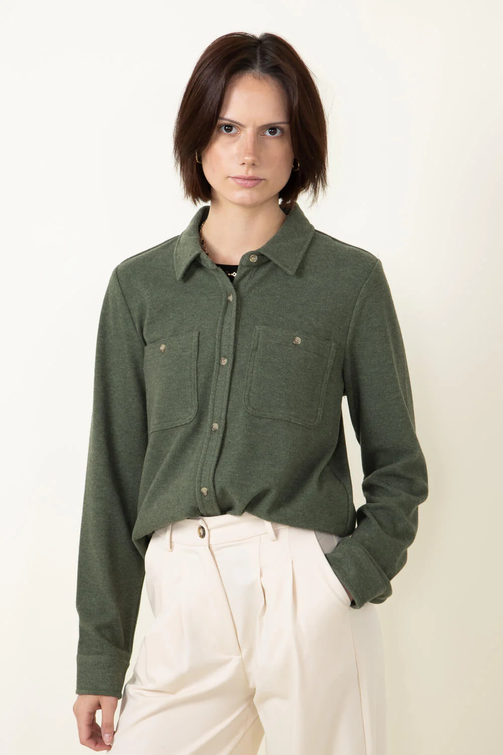 Thread & Supply Lewis Soft Luxe Button Up Shirt for Women in Fern | T1084PVXGK-FERN - Image 3