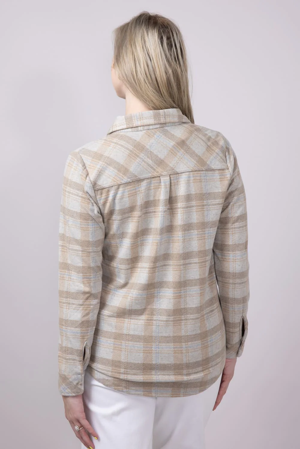 Thread & Supply Lewis Soft Luxe Button Up Shirt for Women in Beige/Blue Plaid | T1084PVXGK-BEIGEBLUEPLAID - Image 4
