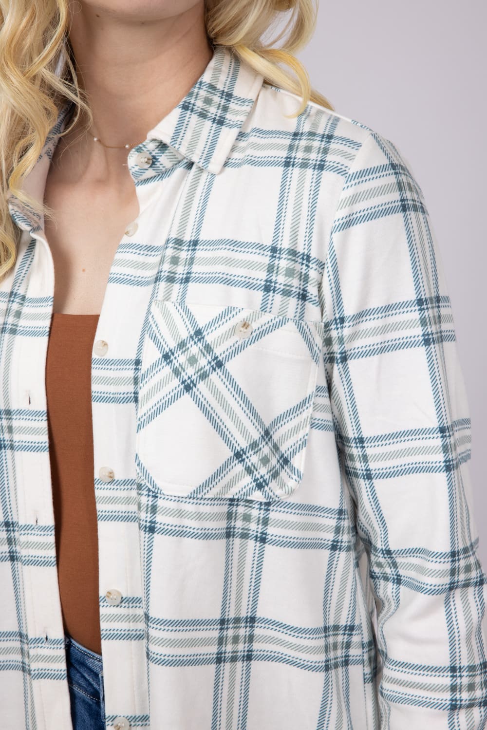 Thread & Supply Lewis Soft Luxe Button Up Shirt for Women in Ivory/Mint Plaid | T1084PVXTS-IVORYMINTPLAID - Image 3