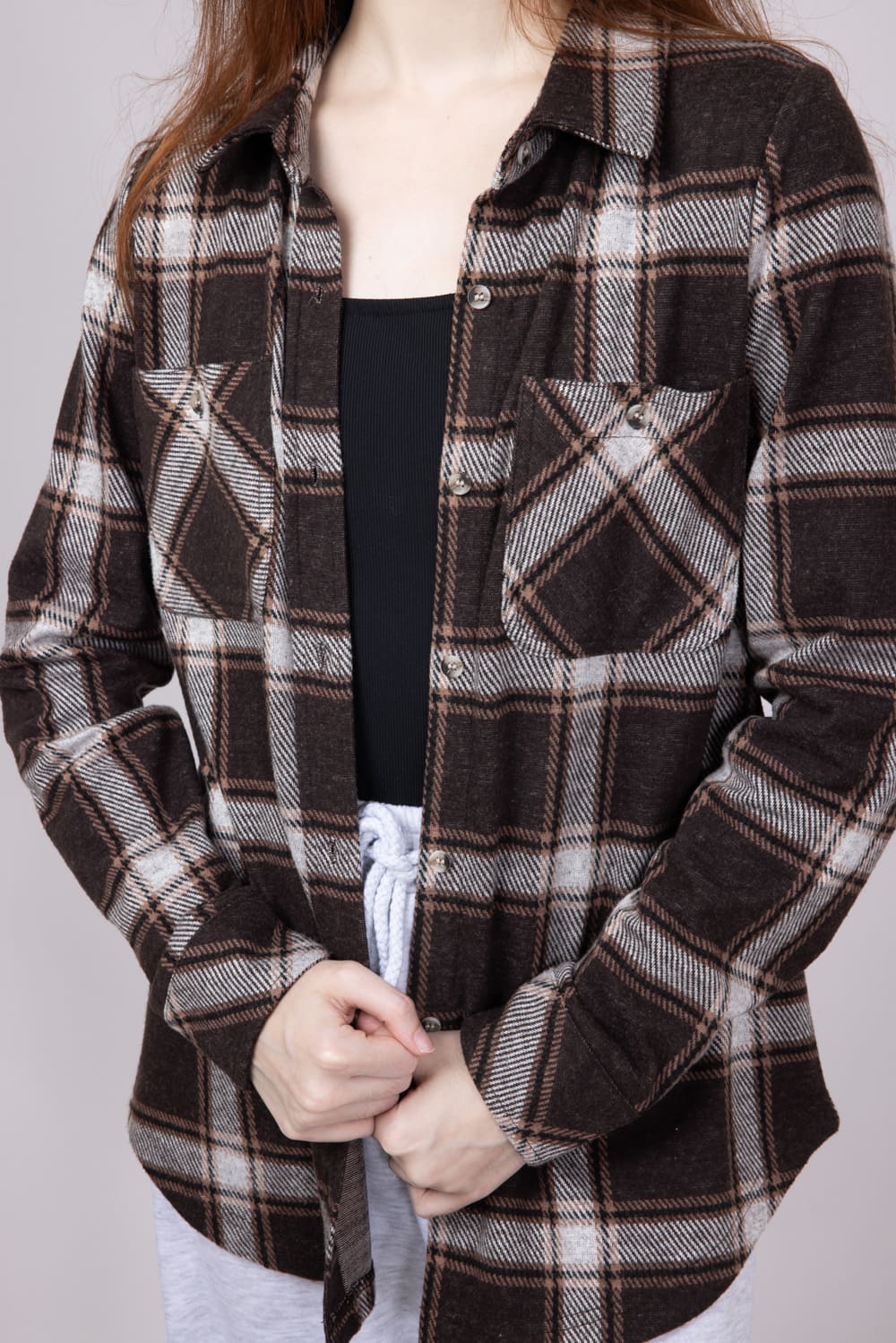 Thread & Supply Lewis Soft Luxe Button Up Shirt for Women in Coffee Combo | T1084PVXTS-COFFEECOMBO - Image 3