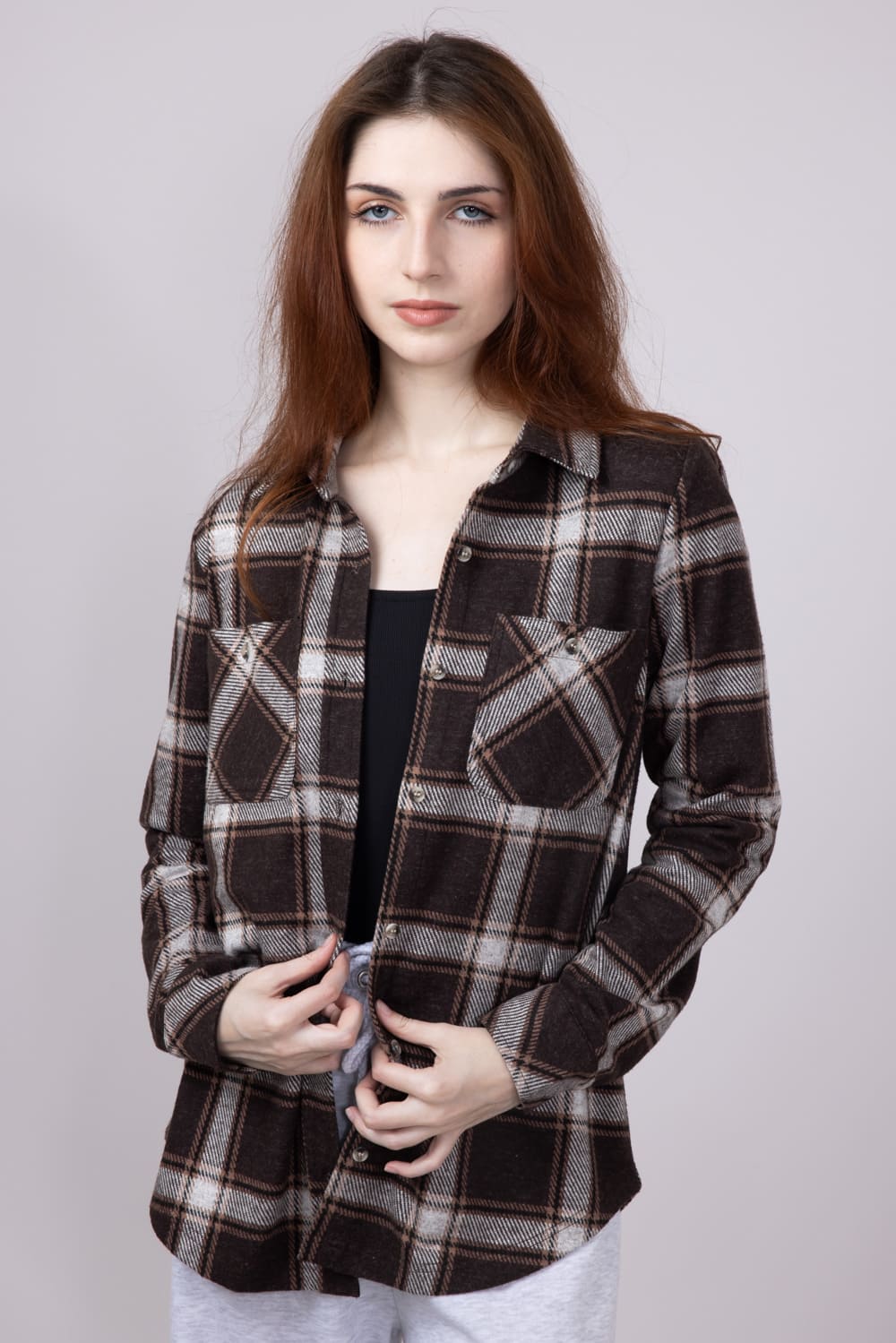 Thread & Supply Lewis Soft Luxe Button Up Shirt for Women in Coffee Combo | T1084PVXTS-COFFEECOMBO - Image 6