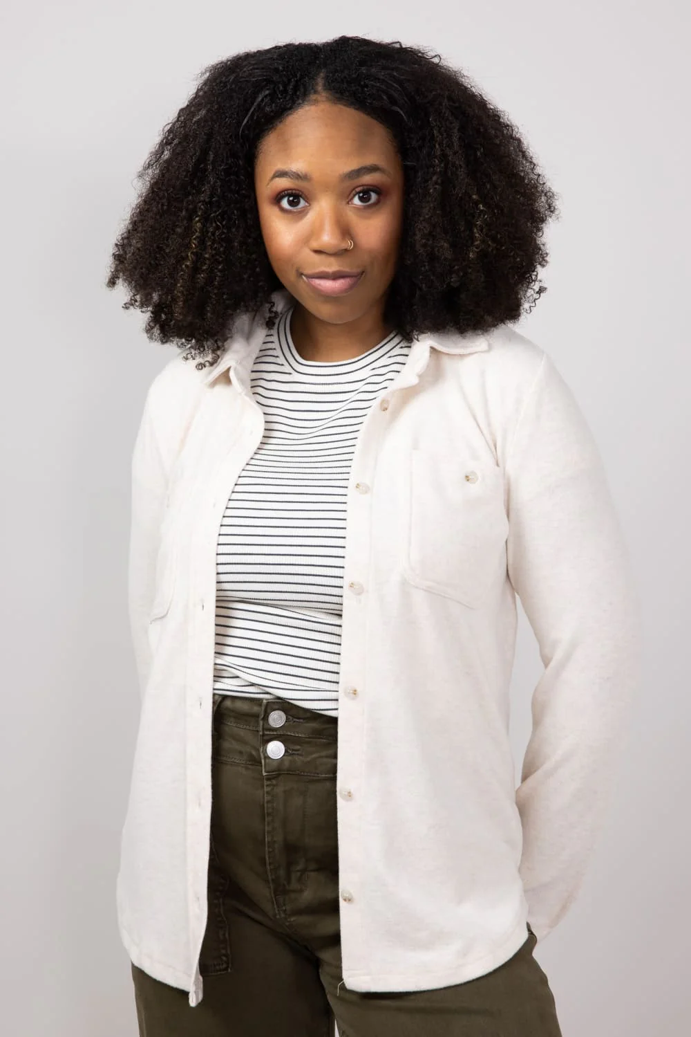 Thread & Supply Lewis Soft Luxe Button Up Shirt for Women in Pink Oatmeal | T1084PVXTS-PINKOATMEAL - Image 3