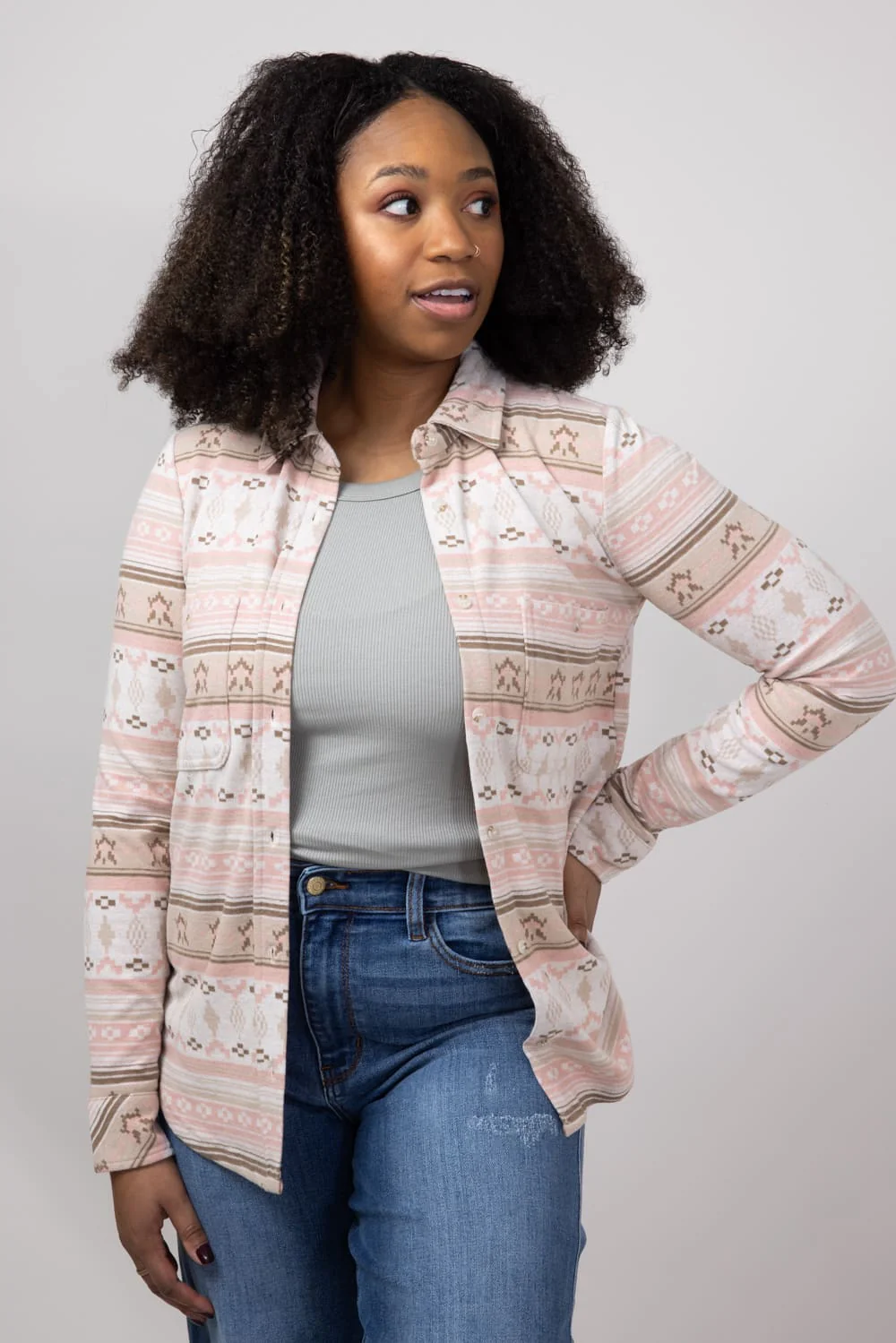 Thread & Supply Lewis Soft Luxe Button Up Shirt for Women in Rose Aztec | T1084PVXTS-ROSEAZTEC - Image 3