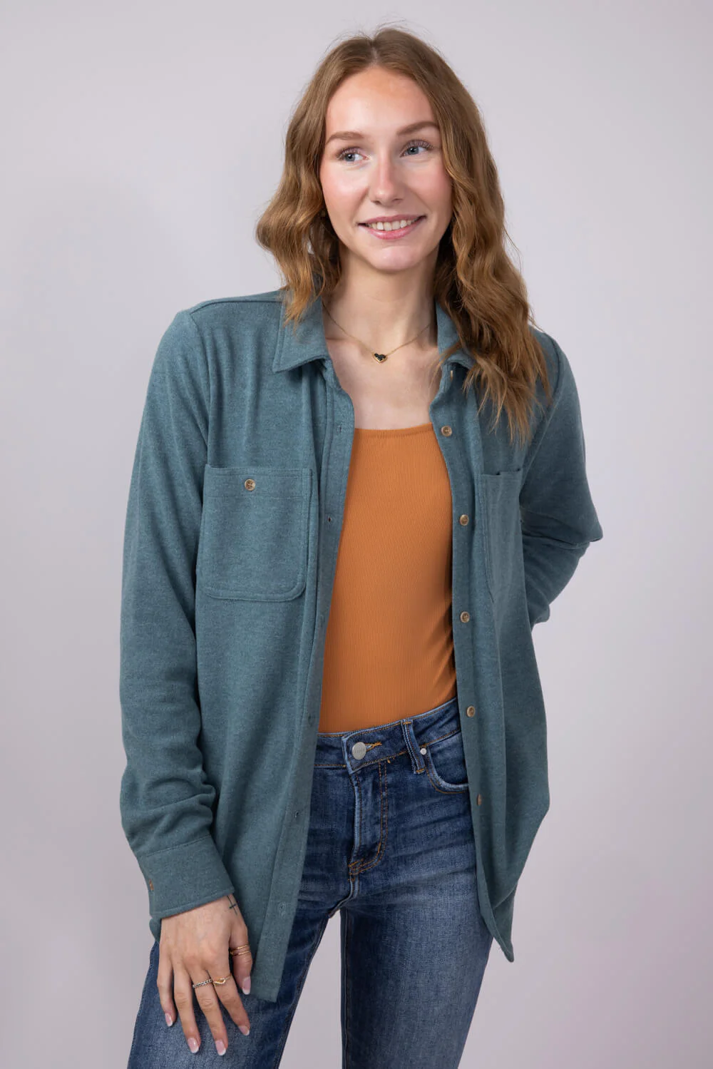 Thread & Supply Lewis Soft Luxe Button Up Shirt for Women in Spruce Heather | T1084PVXTS-SPRUCEHEATHERSOLID - Image 2
