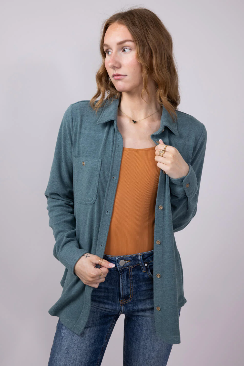 Thread & Supply Lewis Soft Luxe Button Up Shirt for Women in Spruce Heather | T1084PVXTS-SPRUCEHEATHERSOLID - Image 5