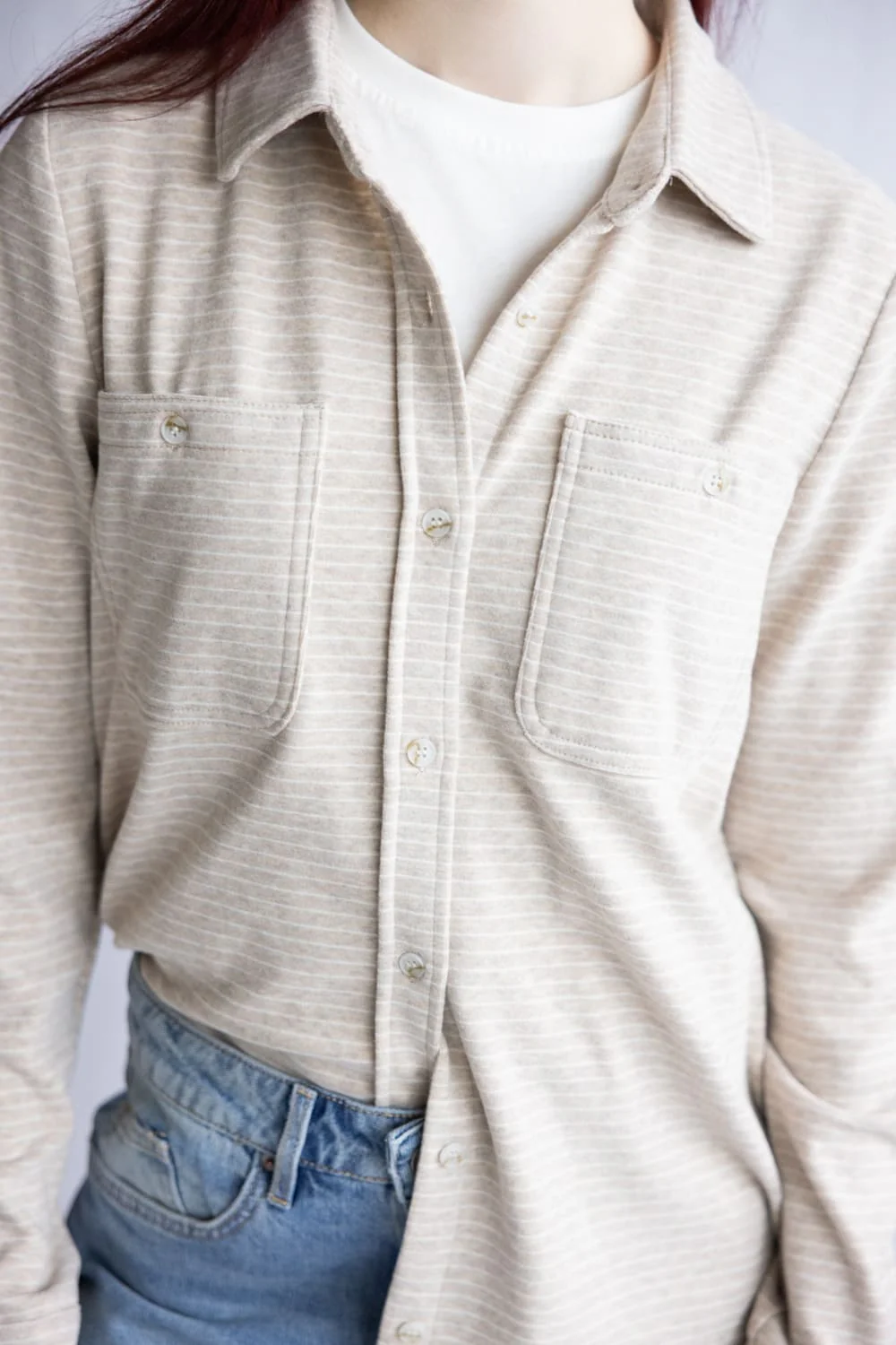 Thread & Supply Lewis Soft Luxe Button Up Shirt for Women in Tan White | T1084PVXTS-TANWHITE - Image 3