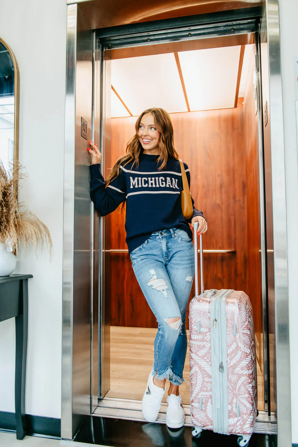 Thread & Supply Michigan Varsity Lettering Sweater for Women in Navy | T2346SWTS - Image 2