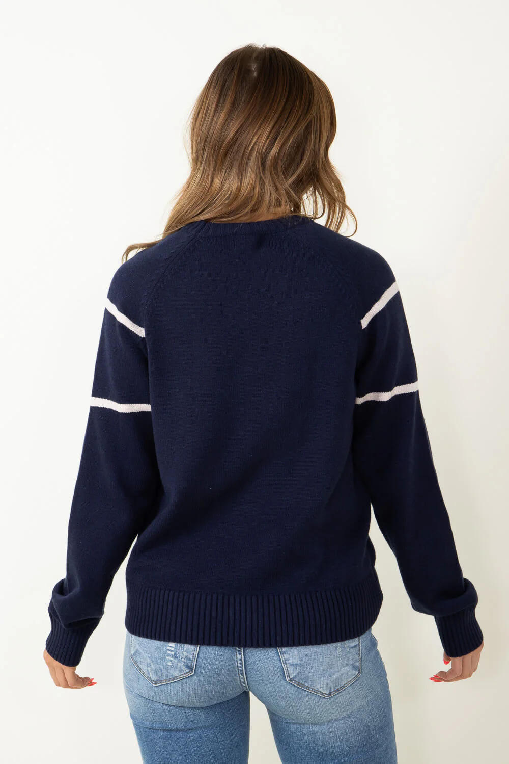 Thread & Supply Michigan Varsity Lettering Sweater for Women in Navy | T2346SWTS - Image 3