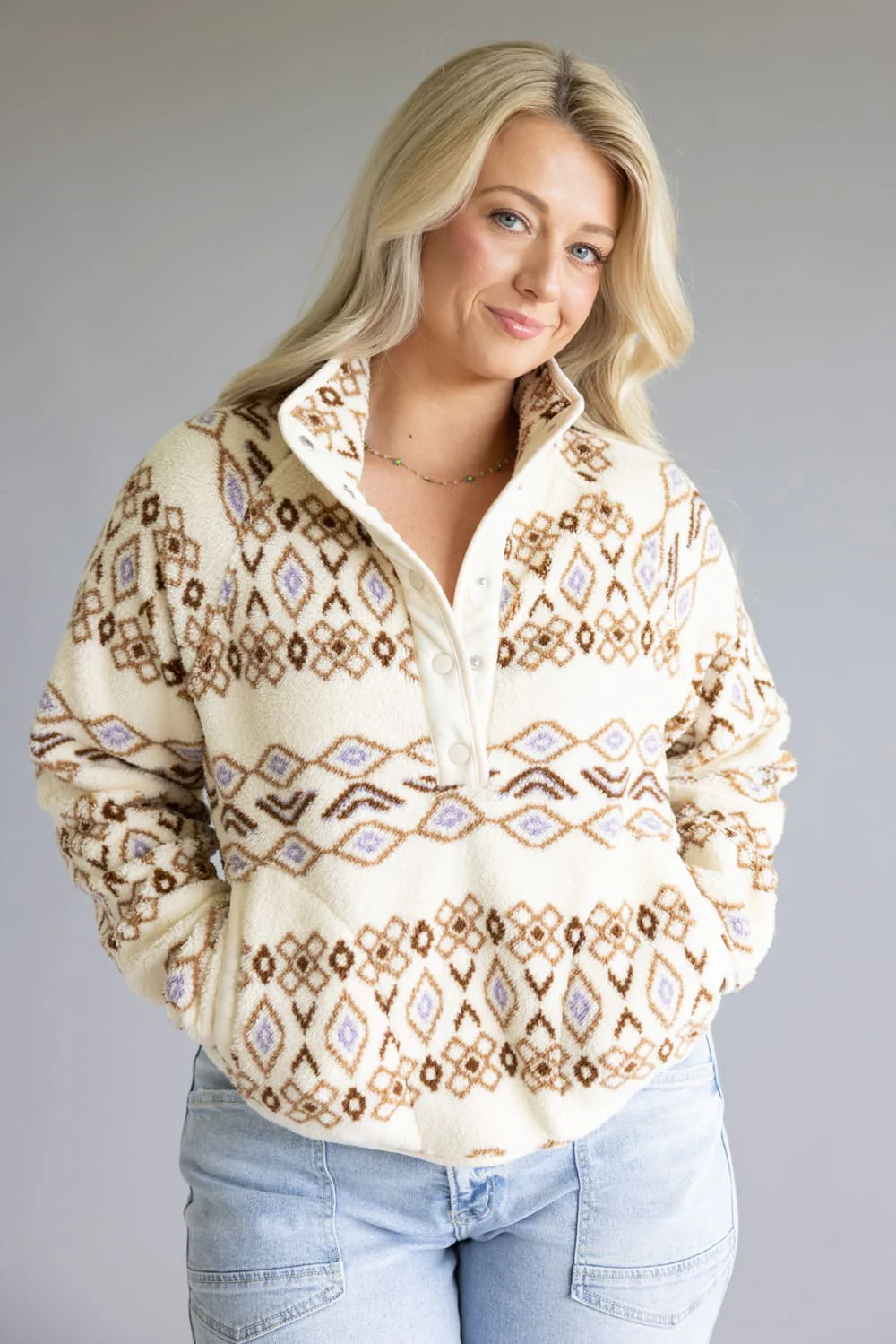 Thread & Supply Piper Snap Pullover for Women in Cream Aztec | J2986PFKTS-CREAMBROWNAZTEC - Image 4