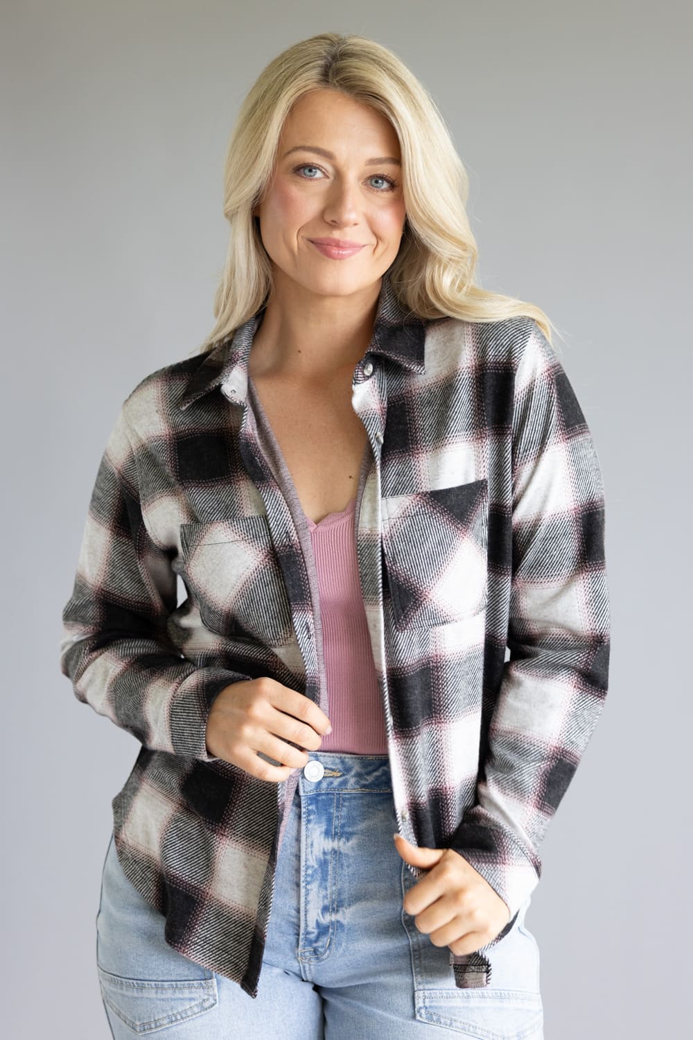 Thread & Supply Saja Button Up Shirt for Women in Black White Rose Plaid | T3822PVTS-WHITEROSEPLAID - Image 4