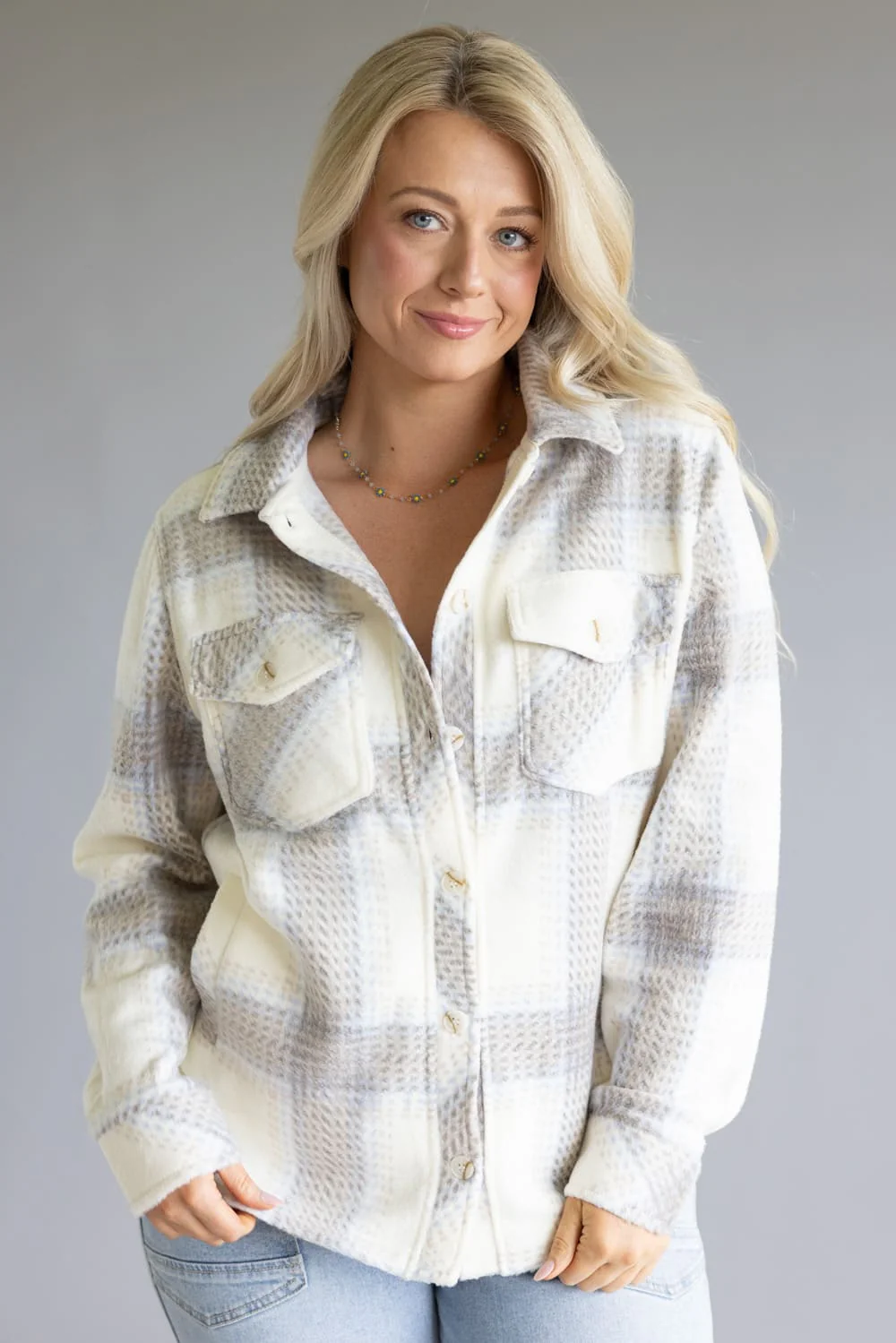 Thread & Supply Santa Fe Jacket for Women in Ivory Plaid | J2458PFKTS-IVORYBROWNPLAID - Image 2