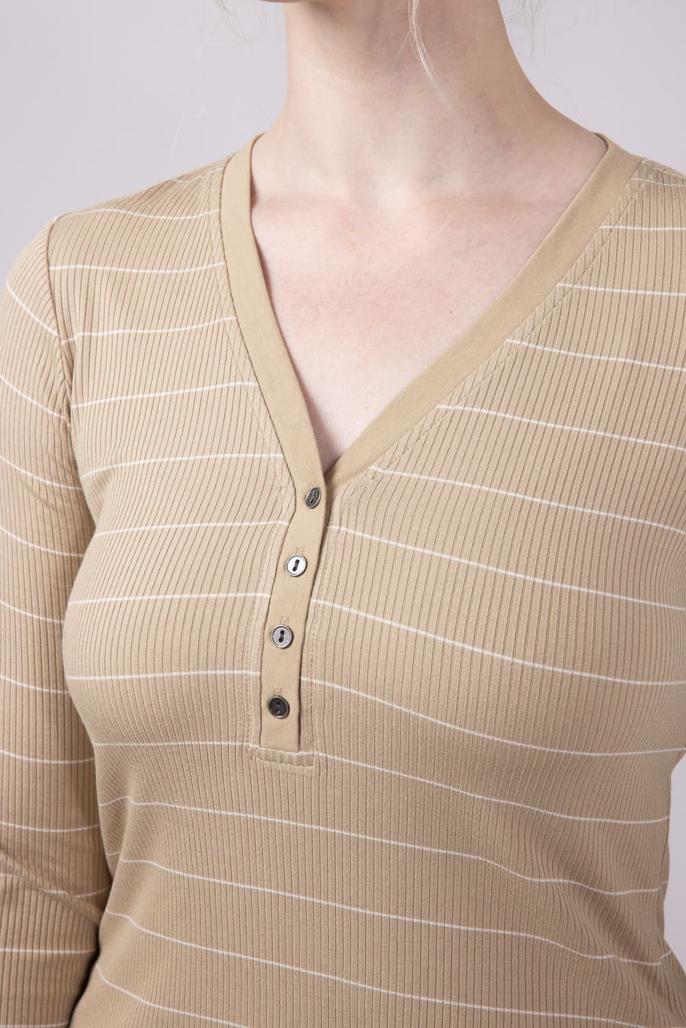 Thread & Supply Solara Stripe Shirt for Women in Brown | T4300RSTS-WHITEPEPPER - Image 3