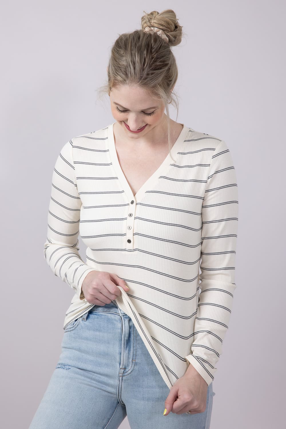 Thread & Supply Solara Stripe Shirt for Women in Off White | T4300RSTS-OFFWHITENAVY - Image 3