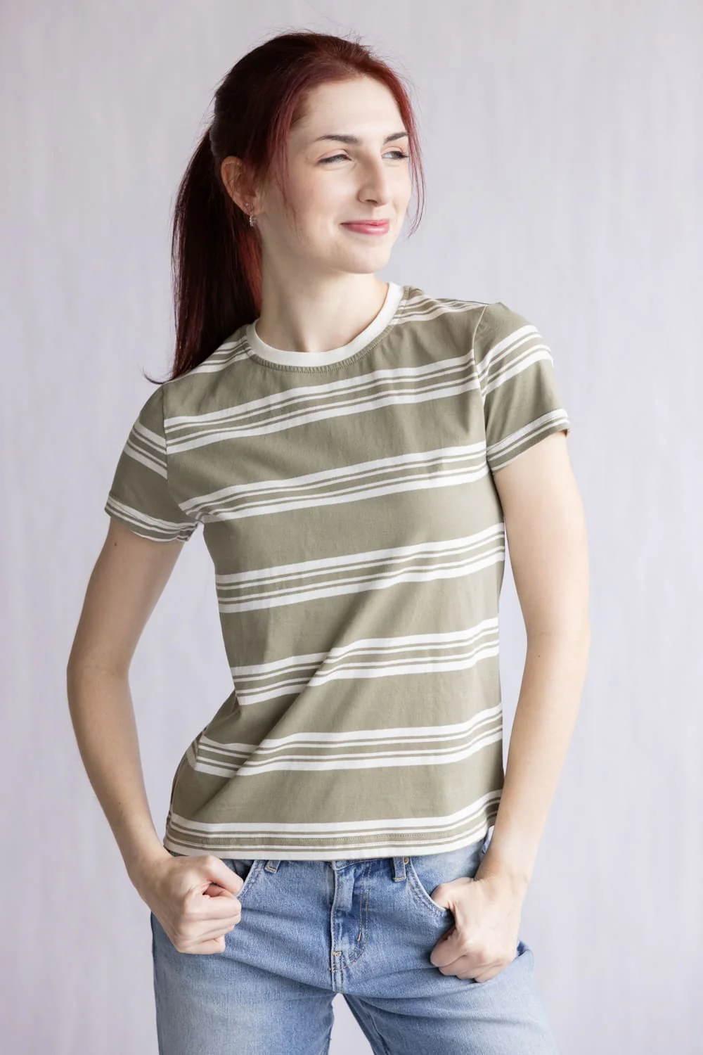 Thread & Supply Natalie Tee for Women in Green Tea Ivory | T5050CJKTS-GREENTEAIVORY - Image 2