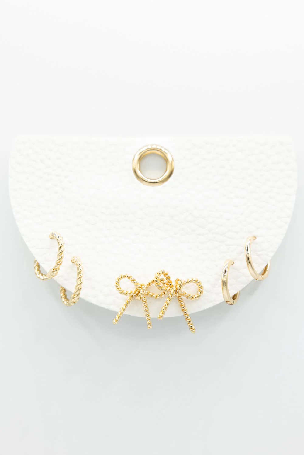 Three Pair Huggie Bow Earrings in Gold | OEE834GD - Image 2