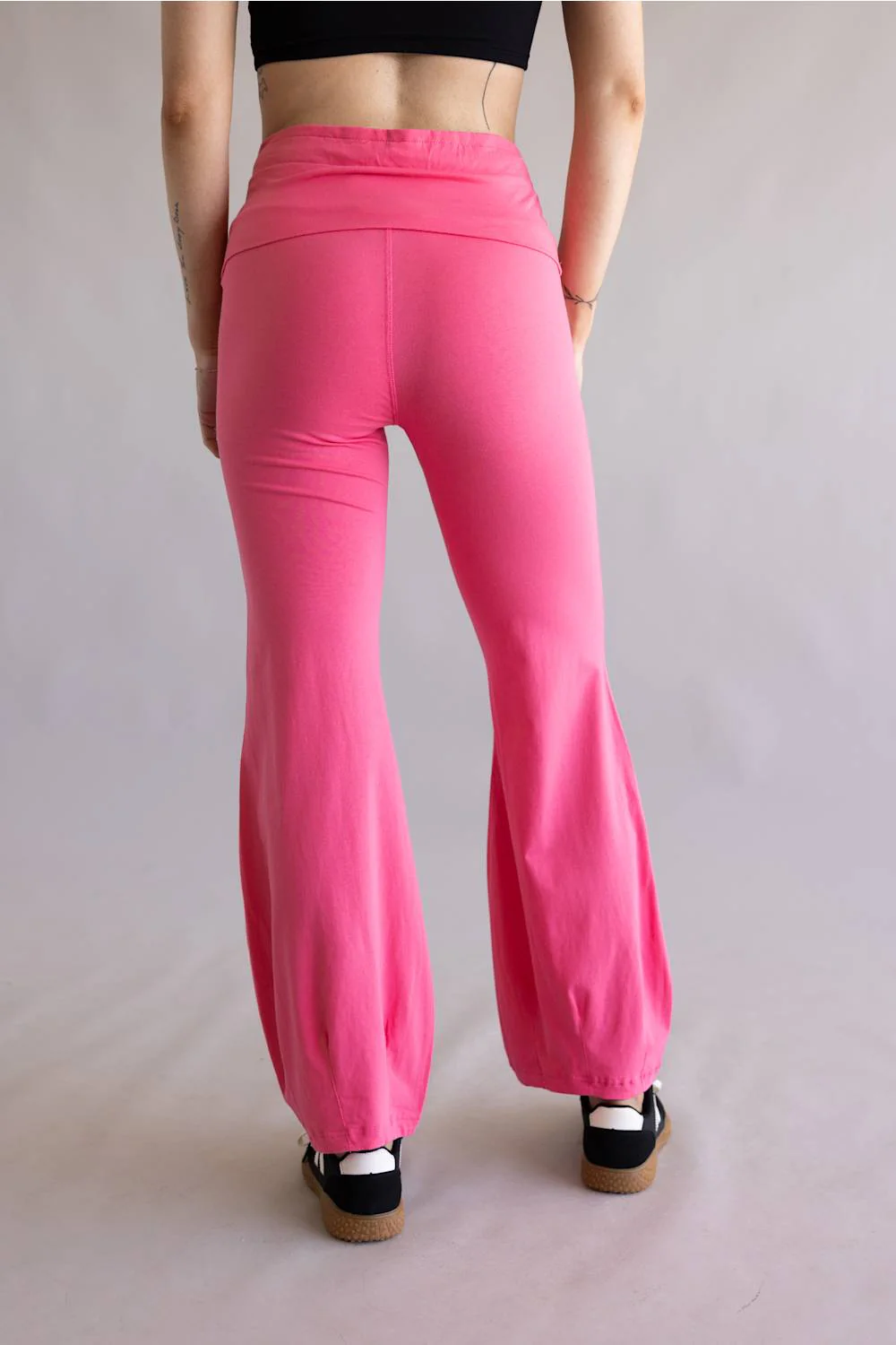 Tie Waist Bubble Flare Leggings for Women in Flamingo Pink | P6437-FLAMINGO-PINK - Image 2
