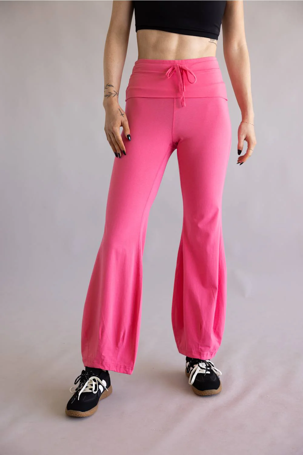 Tie Waist Bubble Flare Leggings for Women in Flamingo Pink | P6437-FLAMINGO-PINK - Image 3