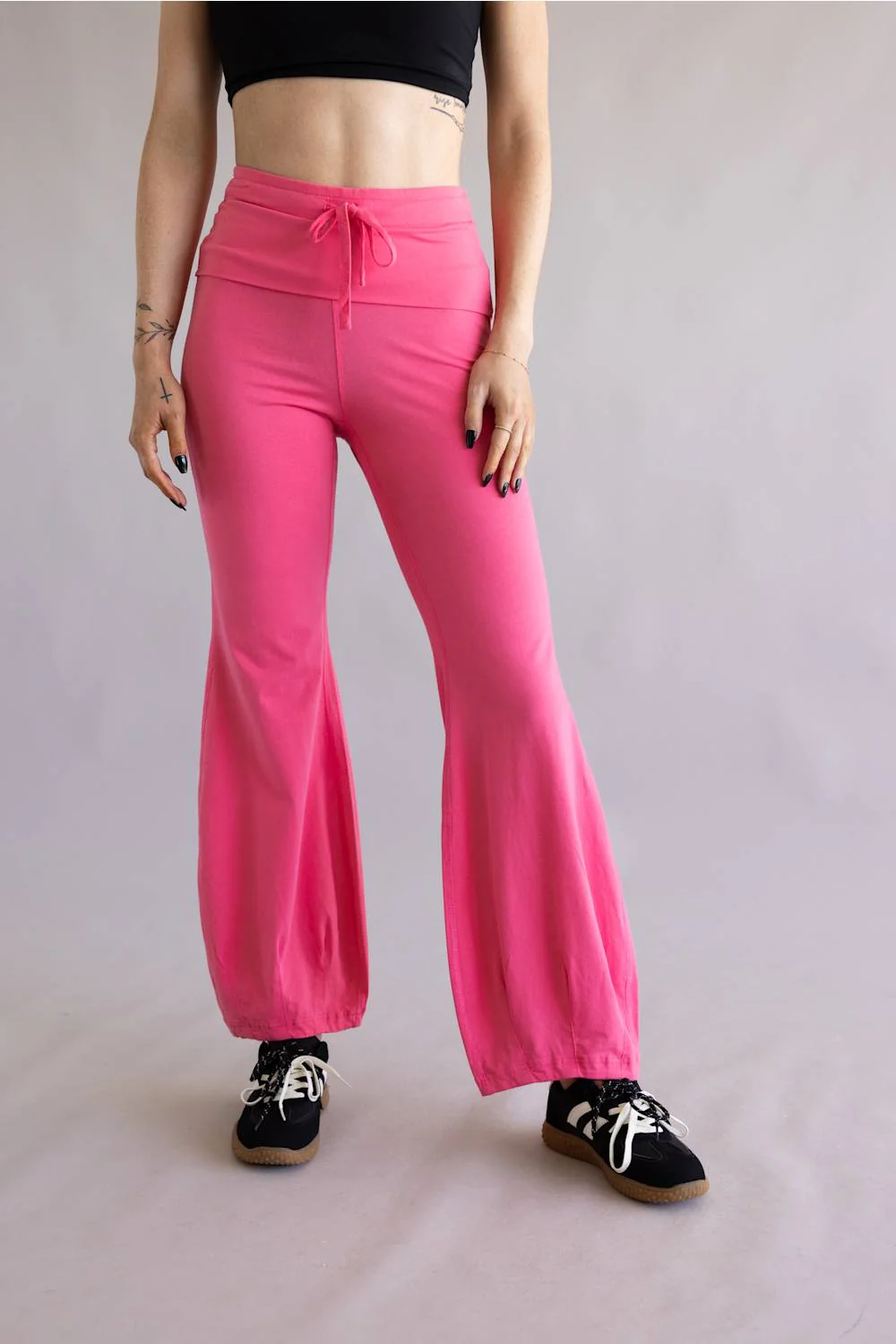 Tie Waist Bubble Flare Leggings for Women in Flamingo Pink | P6437-FLAMINGO-PINK - Image 4