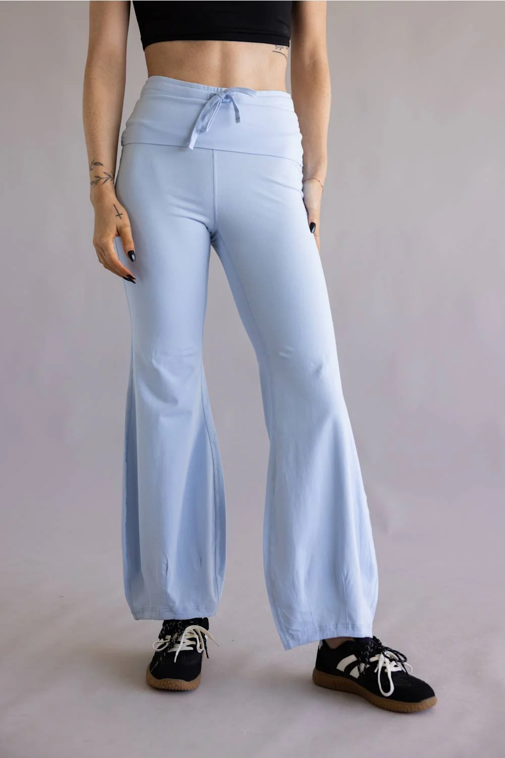 Tie Waist Bubble Flare Leggings for Women in Pastel Blue | P6437-PASTEL-BLUE - Image 3