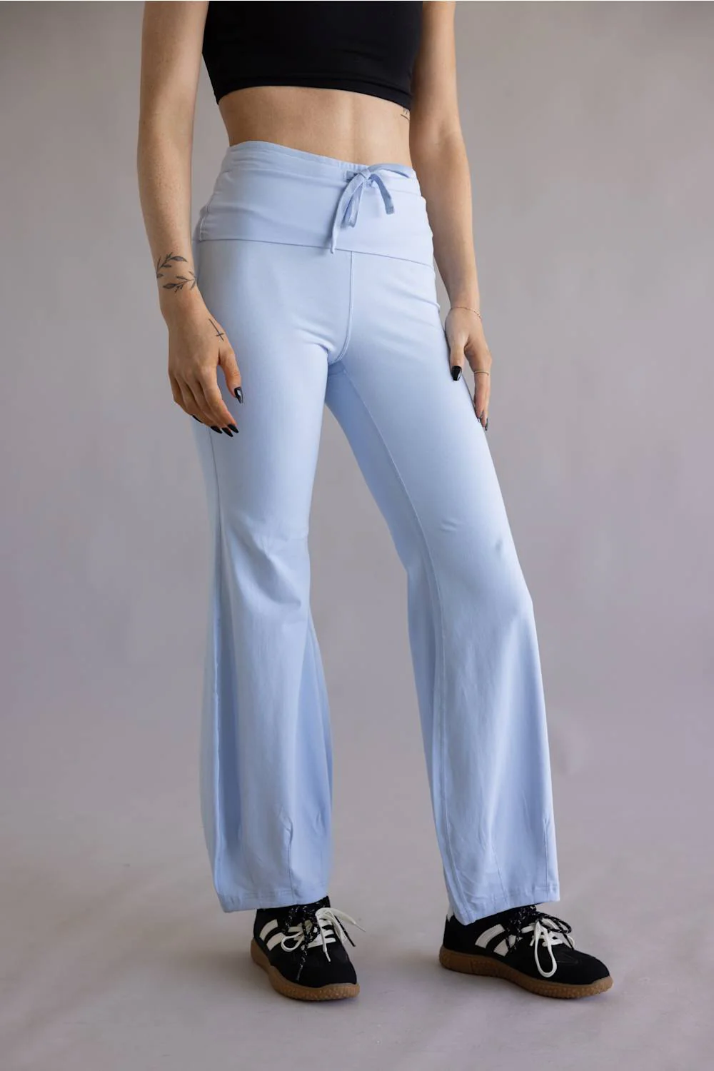 Tie Waist Bubble Flare Leggings for Women in Pastel Blue | P6437-PASTEL-BLUE - Image 4