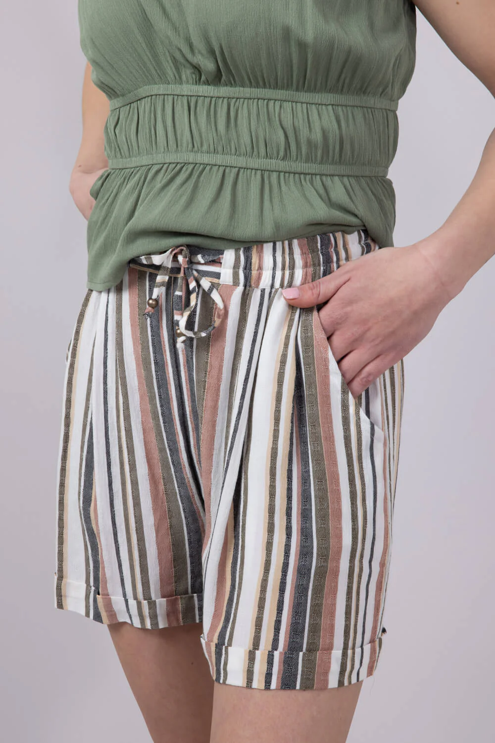 Tie Waist Striped Shorts for Women in Multi | BS695-W975 - Image 3
