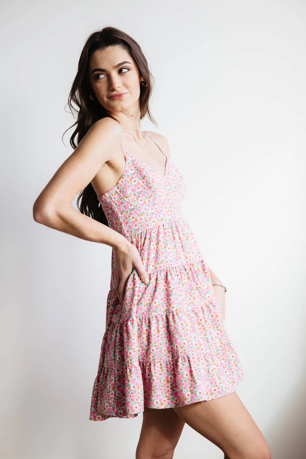 Tiered Babydoll Floral Mini Dress for Women in Light Pink | ID4273-LTPINK - Image 4