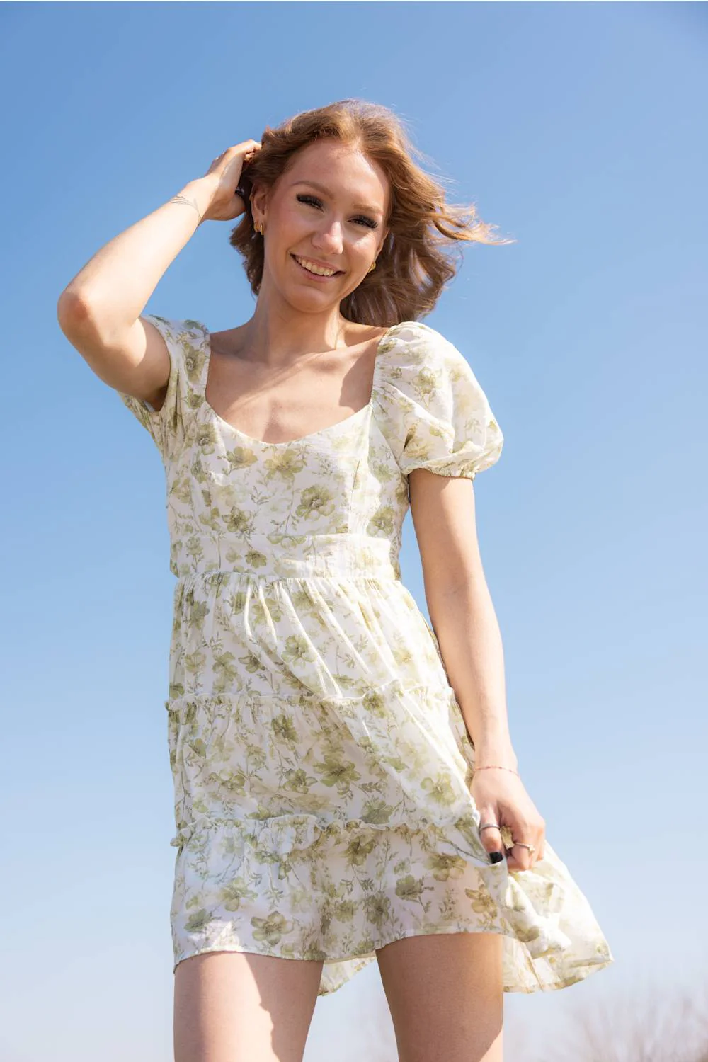 Tiered Floral Back Tie Dress for Women - Image 2