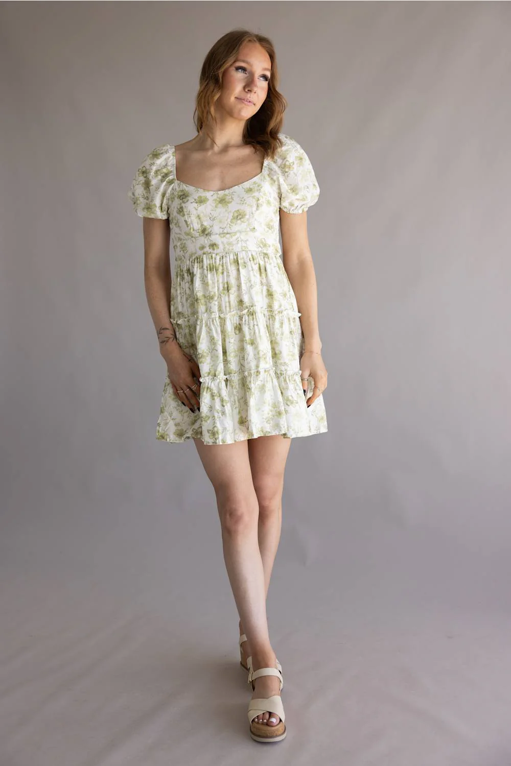 Tiered Floral Back Tie Dress for Women in Sage | TB8818-SAGE - Image 2